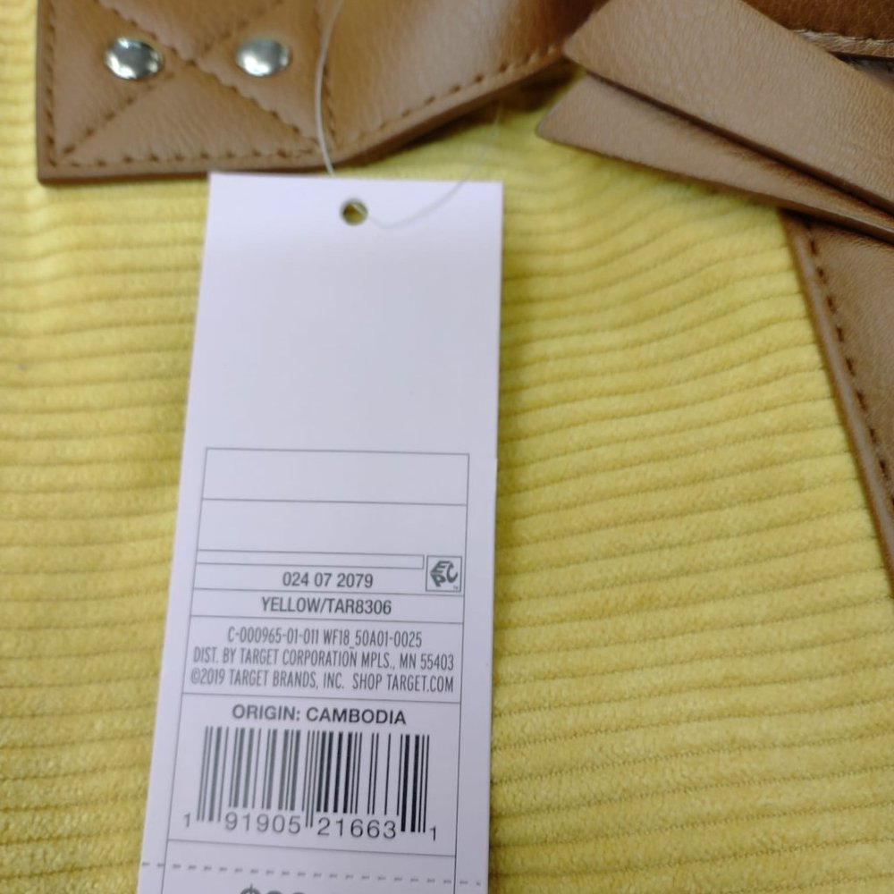 Corduroy  Backpack Zip Closure  Yellow - Picture 8 of 8